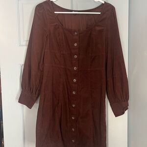 Madewell Corduroy Brown Button-Down Mini Dress, XS